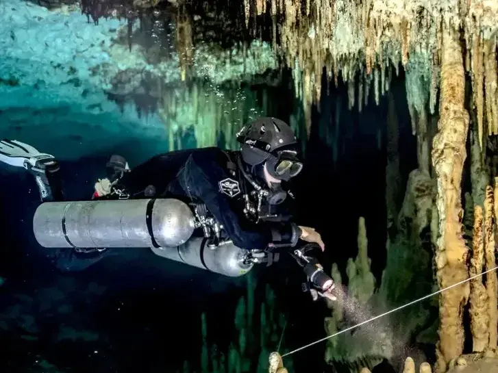 TDI Cave diver training in the Cenotes of Mexico