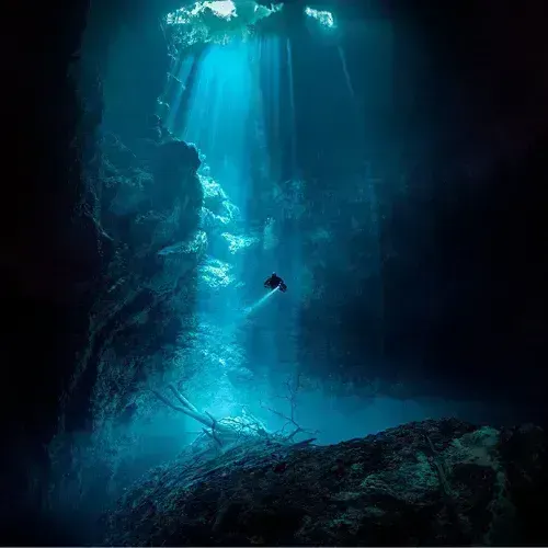 TDI Trimix diver in the cenotes of Mexico